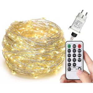 TIANYI-Guirlande lumineuse LED à 100/200/300/400 - Fonctionne avec prise pour l'extérieur et l'intérieur - Pour mariage, Noël, fête, blanc chaud (Warmweiß 8 Modi Timer Dimmbar, 200LED) - Neuf