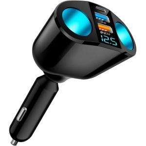 TRAHOO-Adaptateur Prise Allume Cigare USB 12V/24V 120W, Chargeur Allume Cigare USB C Rapide avec PD 20W, QC3.0 et USB 2.4A, Rotation 360&deg;, &Eacute;cran LED, pour iPhone, Android, GPS, Tablette, Cam&eacute;ra, Auto - Neuf