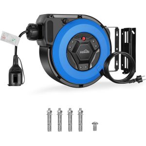 MEVRONISSHOP-Enrouleur Electrique Automatique avec Support 15 m + 2m, 1500W3000W tambour automatique de c&acirc;ble, rallonge electrique 180&deg; Pivotant, montage mural, Pose suspendue, Protection Degr&eacute; IP4 - Neuf