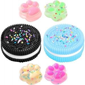 KAL-Lot De 2 Biscuit Stress Relief Toy Et 4 X Jouets Squishy Mini Pattes De Chat, Yoyo Squishy, Doux Squeeze Jouets Biscuit, Jouet Sensoriel À Presser Montessori Pour L'Autisme Accessoires De Jeux - Neuf