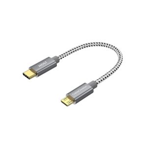 JGD-C&acirc;ble OTG USB Type C vers Micro USB, 20cm C&acirc;ble Court Tress&eacute; Compatible avec MacBook (Pro), Huawei, Honor, Samsung, Xiaomi, OnePlus, Tablette, Kindles etc, Gris - Neuf