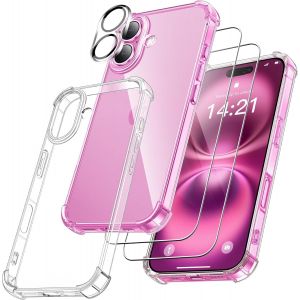 KALANKA-4 en 1 Coque pour iPhone 16 avec 2 Verre Tremp&eacute; et 1 Cam&eacute;ra Protecteur, [Coussin d'air Int&eacute;gr&eacute;] Antichoc Antirayures Bumper Protection Housse pour iPhone 16 6.1"", Transparent - Neuf