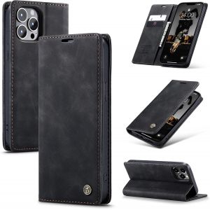 Maa-Coque Iphone 13 Pro, Housse Antichoc En Cuir Pu Premium Fentes Cartes Etui Pochette De Portefeuille Avec Fonction Support Case À Rabat Pour Iphone 13 Pro - Noir - Neuf