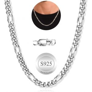 Tianyi-Plata De Ley Figaro Cadenas Collares Para Hombres Ancho 5mm Corte Diamante Figaro Cadena De Eslabones 18/20/22 Pulgadas - Neuf