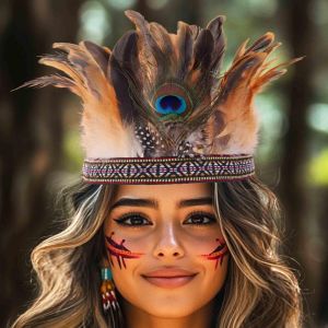 Kal-Serre-Tête Bibi Décoratif Avec Plumes De Paon, Accessoire Hippie, Tribal, Festival, Bandeau Pour Femme - Neuf