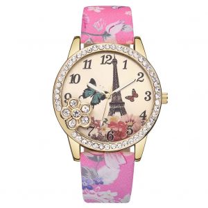 Montre A Quartz Vansvar Avec Bracelet En Cuir Synthetique Et Strass Pour Femme (Rose) - Neuf