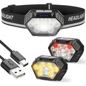 Jgd-Lampe Frontale Rechargeable, 11 Led Ultra Lumineuses 3800 Lumens, 6 Modes D&iquest;&Eacute;clairage, &Eacute;tanche Ipx4, L&eacute;g&egrave;re Et Confortable Pour Camping, Randonn&eacute;e, P&ecirc;che, Course Et Travaux Ext&eacute;rieurs - Neuf