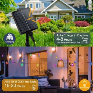 TIANYI-Guirlande Solaire Exterieur, 7M 50 LEDs Guirlande Lumineuse Solaires &agrave; L'ext&eacute;rieur, 8 Modes &Eacute;tanche Guirlande Lumineuse Exterieure Solaire pour Jardin, Cour, Mariage, F&ecirc;te (Color&eacute;) - Neuf