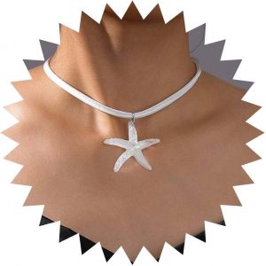 Kal-Collier Étoile De Mer En Acrylique Collier Pendentif Étoile De Mer Bleue Collier Tour De Cou En Satin Blanc Réglable Collier Étoile En Velours Bijoux Pour Femmes - Neuf