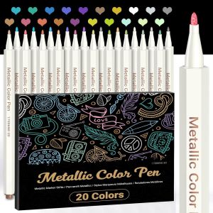 Stylo Paillette,20 Couleurs Marqueur M&eacute;talliques Feutres Pour Scrapbooking, Diy Album, Papier, Galets Noirs, Verre 1mm Stylo Peinture, Stylo Couleur Ecrire Sur Toute La Surface - Neuf