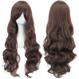 Kalanka-80cm Longue Perruque De Cosplay De Cheveux Naturels Boucl&eacute;s Avec Une Frange Color&eacute;e Halloween Costume Party Perruques Pour Les Femmes (Brun Fonc&eacute;) - Neuf