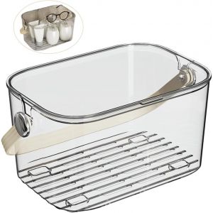 Panier De Douche Portable 8L - Rangement Salle De Bain Avec Couvercle Transparent & Trou De Vidange, Grande Capacit&eacute; Avec Poign&eacute;es Pour Accessoires Et Soins - Neuf