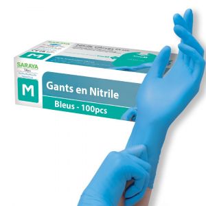 Loranka-&iquest;&iquest;&iquest; Saraya - Gants Jetables - Gants Nitrile - Bleus - Sans Latex - Non Poudr&eacute; - Grande &Eacute;lasticit&eacute; - Ajustement Optimal - Doigts Anti-D&eacute;rapants - Haute R&eacute;sistance - (1, M) - Neuf