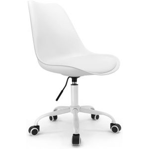 Ulteronixshop-Chaise de Bureau Scandinave Blanc &agrave; roulettes et Hauteur R&eacute;glable et Pied m&eacute;tal laqu&eacute; Blanc - Neuf