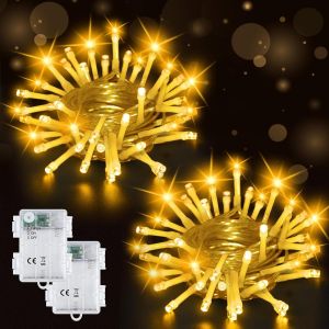 KAL-Lot De 2 Guirlandes Lumineuses D'Extérieur À Piles - 5 M - 20 Led - Avec Minuterie De 6 H - Étanche Ip65 - Avec Batterie - Guirlande Lumineuse Pour Sapin De Noël - Neuf