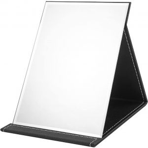 Kal-Miroir De Maquillage Pliant Miroir Voyage Miroir De Poche Pliable Portable Avec Housse Rembourrée En Cuir Pu Noir Miroir De Table Pour Coiffeuse Chambre Salle De Bain Bureau Camping - Neuf