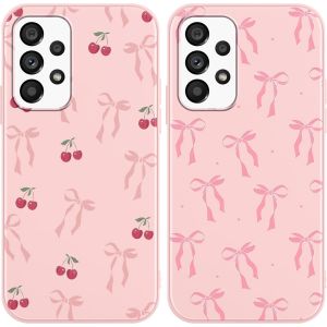 JGD-2 Pi&egrave;ces Coque pour Samsung Galaxy A53 5G 6,5"", &Eacute;tui Souple TPU Aesthetic N?ud Cerise Motif Dessin Durable Fine Silicone Housse de Antichoc Anti-Rayures Protection Cover pour Femme Fille, Rose - Neuf
