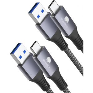 Lot de 2 c&acirc;bles USB C courts 3M 10Gbps USB 3.1 Gen2 Type C Android Auto QC3.0 3,1A USB A vers C Chargeur rapide pour Samsung Note20 Galaxy S23/S22/S21 Z Flip 5 Tab S9 Pixel 8 Pro Gris - Neuf