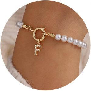 Eryi-Bracelet De Perles Pour Femme Et Fille - Cadeau - Or 18 Carats - Avec Lettres Cz - Bracelet À Breloques - Cadeau Personnalisé Pour Femmes Et Adolescentes - Neuf