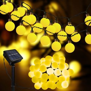 KAL-Guirlande Lumineuse Solaire Jardin, 7 Mètre 8 Modes 50 Led Lumière Boules Étanche Solaire Guirlande Lumineuse Pour Mariage Extérieur Fête De Noël Décorations De Vacances - Neuf