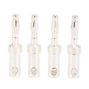 Lot de 4 connecteurs bananes pour haut-parleur, plaques argent, resistants a la corrosion, pour cables de haut-parleur de 4,5 mm/0,18 po - Neuf