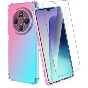 KAL-Housse Pour Xiaomi Redmi 14C / Xiaomi Poco C75 Coque + 1 Pi&egrave;ces Verre Tremp&eacute;, D&eacute;grad&eacute; De Couleurs Anti-Choc Housse Pour T&eacute;l&eacute;phone Portable -Rose/Vert - Neuf