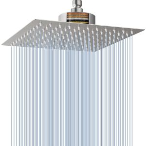 Pomme de Douche &agrave; Effet pluie avec Filtre &agrave; Haut D&eacute;bit et &agrave; Effet pluie en Acier Inoxydable, Pommeau de Douche &agrave; Effet Cascade pour Eau Dure (25cm Nickel Bross&eacute;) - Neuf