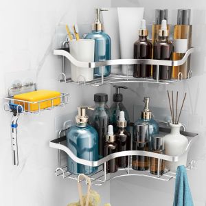 Etag&egrave;re Douche Lot de 3, Etagere Douche sans Per&ccedil;age, Rangement Douche, Inoxydable Etagere Murale Douche, Adhesive Porte shampooing Argent - Neuf