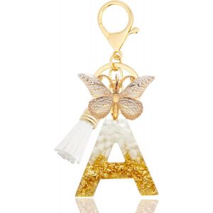 KAL-Porte-Clés Avec Lettre, Keychains Lettre Avec Papillons Pompon Pendentif, Alphabet Porte-Clés, Porte-Clés Initiale Pour Femmes Filles Sac À Main Bagages Décoration - Neuf