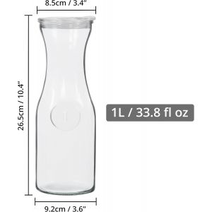 Mevronisshop-Bouteille Verre 1l Avec Couvercles [Lot De 2] - Carafe Verre Bouchon En Acrylique Avec &Eacute;tiquettes Ardoise & Marqueur Blanc - Carafe Jus Transparente Pour Eau, Boissons & Vin - Neuf