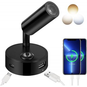 Subzonal-Led Lampe De Lecture 12v Rv Tactile Gradation 3 Modes De Temp&eacute;rature De Couleur Avec Fonction De Charge Connecteur Usb A + C, Dc 12v - 24v Marine Camping Van Yacht &Eacute;clairage Int&eacute;rieur, Noir - Neuf