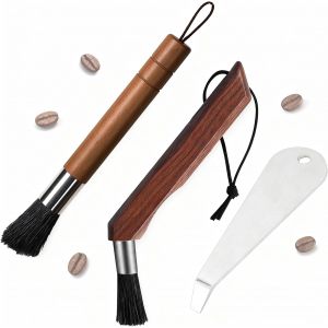JGD-Lot de 3 brosses de nettoyage pour moulin &agrave; caf&eacute; - Brosse de nettoyage pour machines &agrave; expresso - Poils naturels avec poign&eacute;e en noyer - Porte-filtre - Outil de barista pour cuisine &agrave; la - Neuf