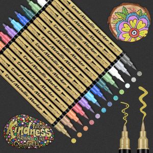Lot De 12 Marqueurs M&eacute;talliques &Agrave; Double Pointe Pour Livre D'or De Mariage, Album Photo &Agrave; Bricoler, Scrapbooking, Papier, Stylos &Agrave; Paillettes Pour Bois, Pierres, Verre, Cartes En C&eacute;ramique - Neuf