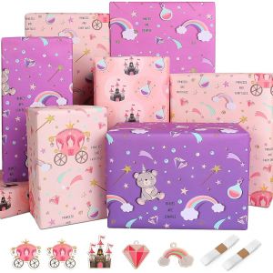 Papier Cadeau Anniversaire Fille Enfant Ch&acirc;teau Papier Anniversaire D'emballage Papier Emballage Cadeau Violet Rose Papier Cadeaux Epais - Neuf