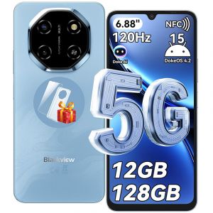 5G T&eacute;l&eacute;phone Portable D&eacute;bloqu&eacute; Blackview SHARK 6 12Go+128Go/2To 6.67"" 50MP+13MP 5000mAh Android 15 Smartphone,Dual SIM,GPS - Bleu - Neuf