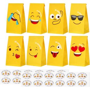 Pochette Cadeau 24 Pièces Sac Cadeau Petit avec 24 Autocollants 70GSM Sac Papier pour Enfants Anniversaire Mariage Graduation Party Thanksgiving Halloween Noël (12 * 8 * 22CM) - Neuf