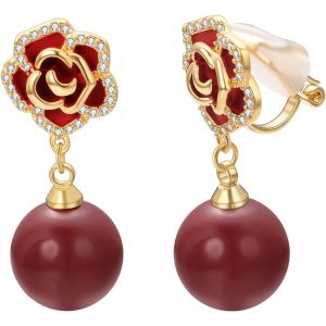 Boucle D'oreille Pendante Clips Femme Perles Plaqué Or Argent Pendant D'oreilles Non Percées Fantaisie Bijoux.[X1581] - Neuf