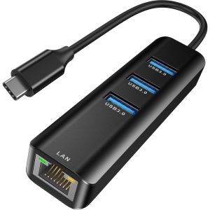 TTA-USB-C Ethernet 4 en 1, Hub USB C vers Ethernet USB 3.0 Aluminium Hub Type-c avec Port Ethernet, 3 Ports USB 3.0, pour MacBook/MacBook Pro 2019/2018/2017, Chromebook, Linux et Autres appareils - Neuf