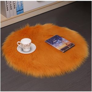 SJZG-Tapis Rond En Peau De Mouton Synth&eacute;tique - Lavable - Doux - Moelleux - Long Coussin De Chaise - Imitation Laine - Pour D&eacute;coration De La Maison - Orange - 55 X 55 Cm - Neuf