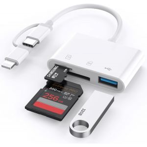 KALANKA-Lecteur de Cartes SD pour iPhone, Certifi&eacute; Apple MFi, Adaptateur Lightning USB-C vers SD/Micro SD/USB, Compatible avec iPhone 17/16/15/iPad/Samsung/Cam&eacute;ra - Neuf