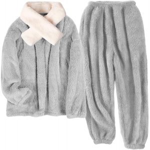 Pyjama Femme Hiver Pilou Ensembles De Pyjama Polaire,Vêtements De Nuit Deux Pièces Chemise De Nuit,Flanelle Sleepwear Avec Écharpe Cadeau Noël - Neuf