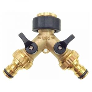 Adaptateur de robinet à 2 voies en laiton, adaptateur de robinet de jardin à double robinet avec vannes marche/arrêt individuelles pour la maison, la cuisine, le jardin et l'extérieur - Neuf