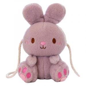 Sac à bandoulière en forme de lapin mignon de dessin animé, sac à bandoulière en peluche avec c?ur féminin, poupée à saisir, lapin brodé-violet - Neuf