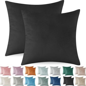 Eryi-Housse De Coussin 60x60 En Velours Côtelé Super Taie D'oreiller Doux, Moderne Housse Coussin Canape Canapé Decoration Maison Salon Chambre Pour Canapé Lot De 2, Coussin Noir - Neuf