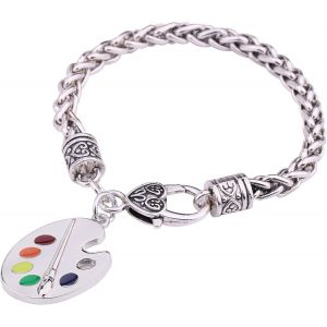Eryi-Bracelet Tendance En Émail Avec Pendentif Palette De Peinture Avec Brosse, Avec Chaîne À Maille Épi De Blé - Cadeau Pour Femme - Neuf