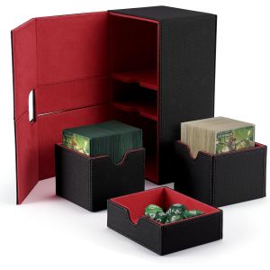 Deck Box Pour 200+ Ptcg Cartes Sans Manches,Magnetic Flip Box Compatible Avec Tcg Mtg Ccg Cartes,Bo&icirc;te De Rangement Porte-Cartes Comprenant 2 S&eacute;parateurs De Cartes De Qualit&eacute; Sup&eacute;rieure(Noir Rouge) - Neuf