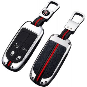 &Eacute;tui pour cl&eacute; de Voiture en Alliage de Zinc Couverture Porte-cl&eacute;s adapt&eacute; pour Jeep Renegade Compass Grand Cherokee Chrysler 300C Wrangler Dodge Fiat Freemont (Argent,4 Boutons) - Neuf