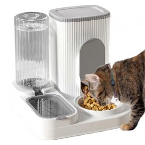 Distributeur Automatique De Croquettes Pour Chat, Grande Capacite, 2 En 1, Gris - Neuf