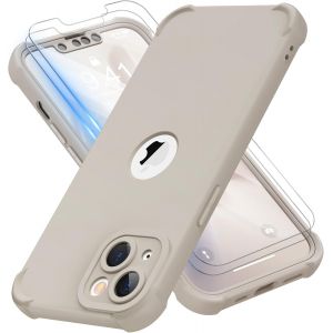Brs-Coque Pour Iphone 13 Avec 2 Pièces Verre Trempé Protection Écran, 2 En 1 Antichoc Souple Silicone Tpu Arrière Rigide Pc Avant Housse De Protection Pour Iphone 13 Case 6,1 Pouces Pierre - Neuf