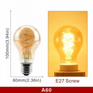 KALSA-Ampoule Led Rétro À Filament En Spirale E14 E27, 4W, Jaune Chaud, 220V, C35 A60 T45 St64 T185 T225 G80 G95 G125, Lampe Edison Vintage,A60 E27,Oui - Neuf